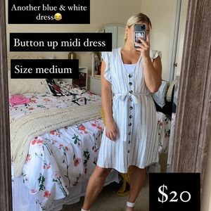 Blue strip button up midi dress